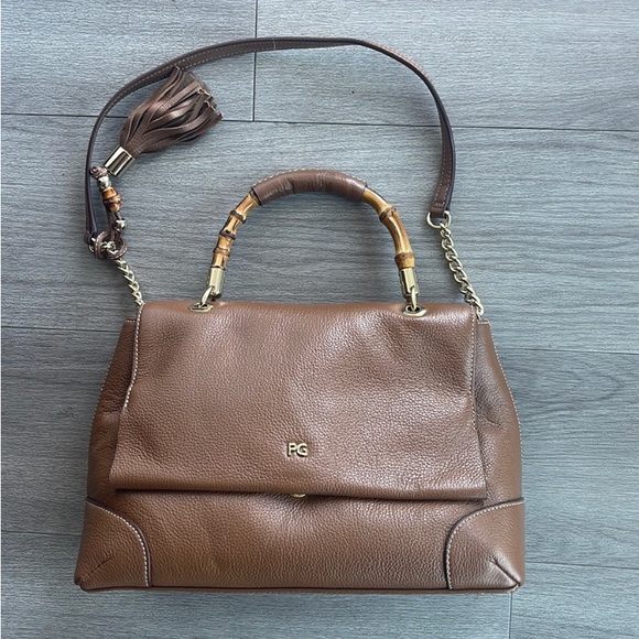 Purificacion Garcia Bags Purificacin Garcia Brown Leather Handbag With Gold Hardware Poshmark